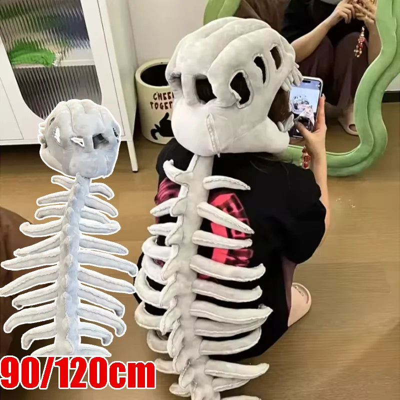 Chinese Dinosaur Skeleton Plush Hoodie Costume Roleplay Outfit Mask
