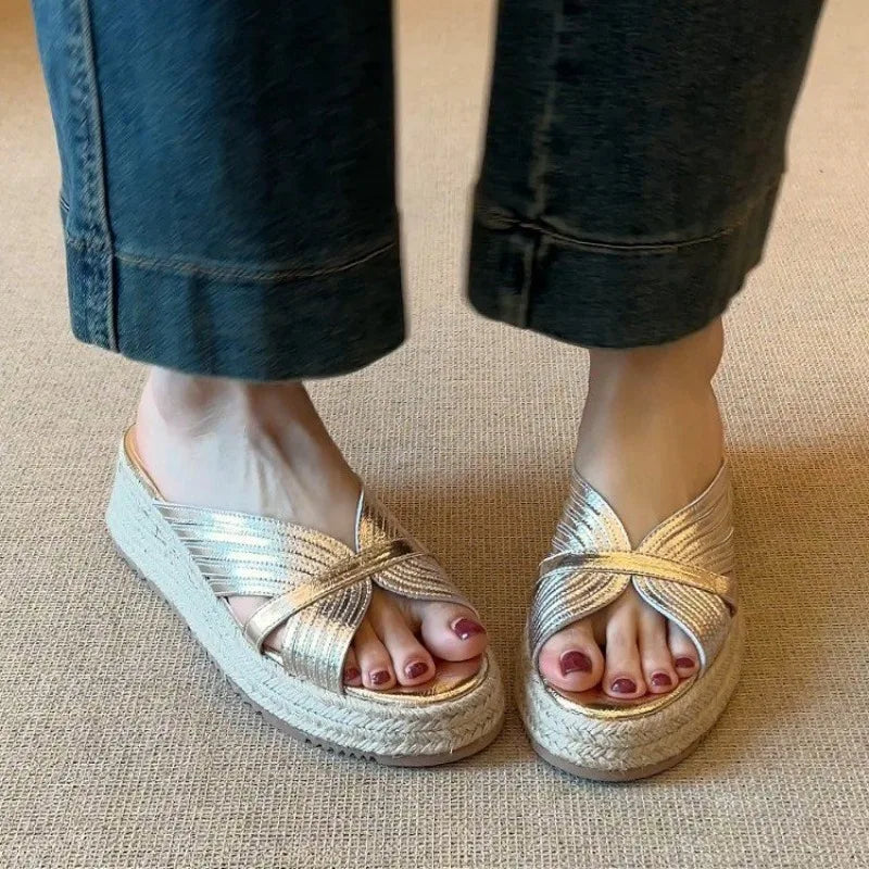 Casual Wedge Women's Slippers Mid Heels Elegant Fashion Thick Soled Zpaxo