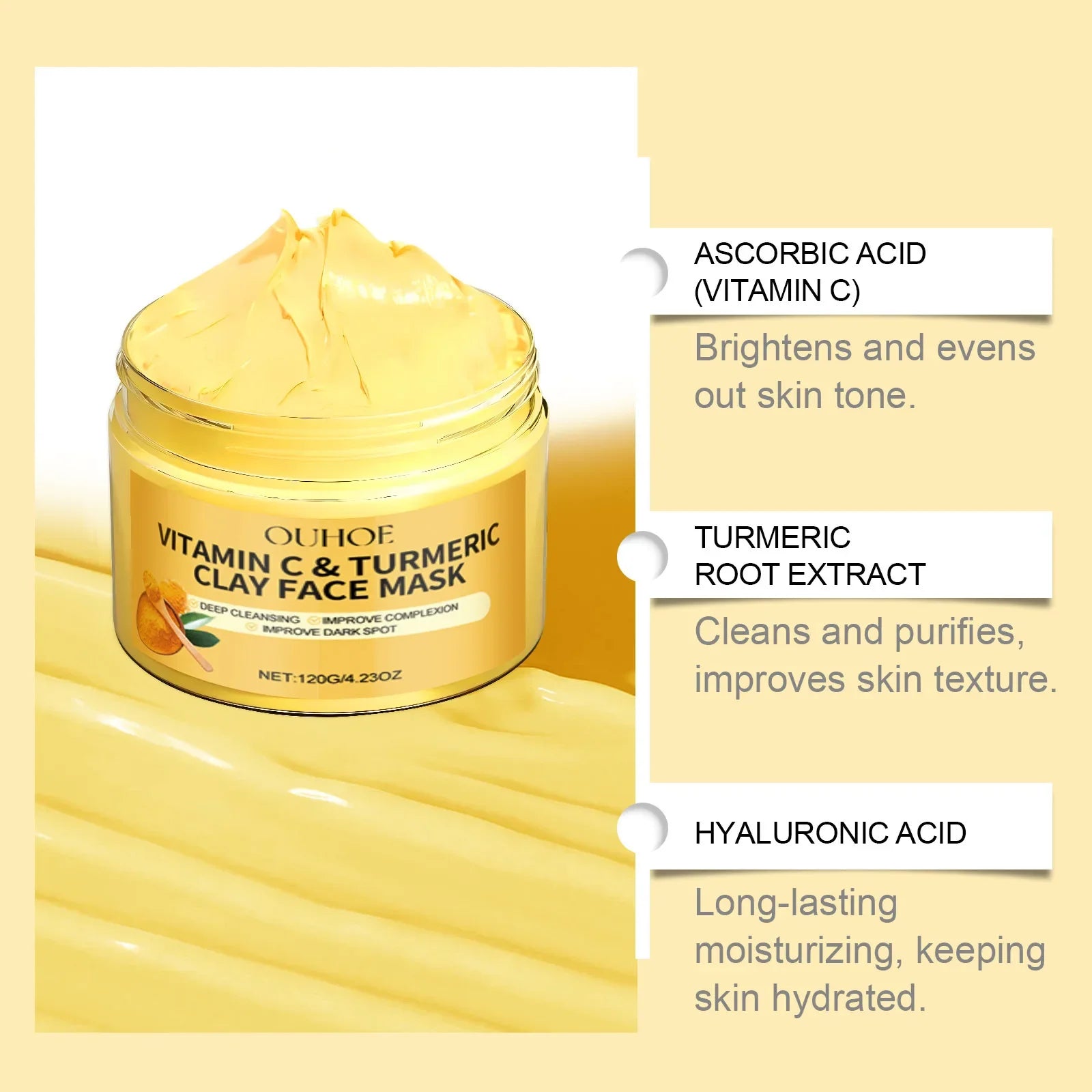 Vitamin C Turmeric Mud Mask Exfoliating Facial Mask Improve Pore Deep Cleansing Nourishing Hydrating Glowing Skin Care Clay Mask Zpaxo