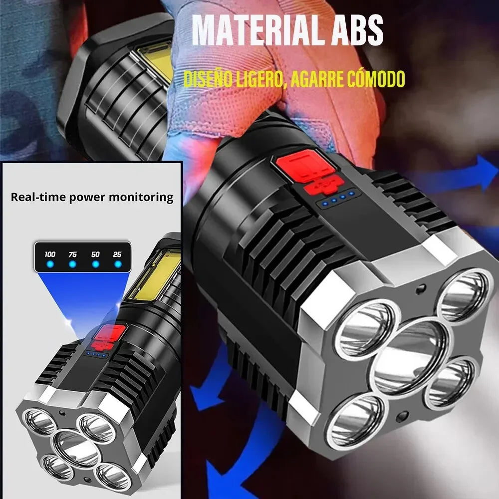 5-LED Rechargeable Camping Flashlight – 1000LM Spotlight & Side Light Camping Flashlight Zpaxo