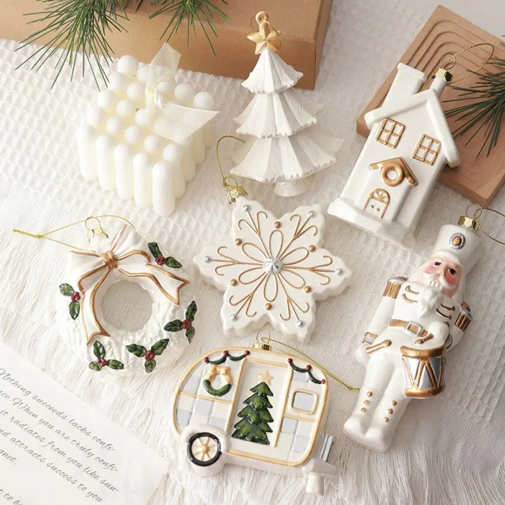 White Christmas Hanging Pendants – Soldier, House & Car Baubles Christmas Ornaments Zpaxo