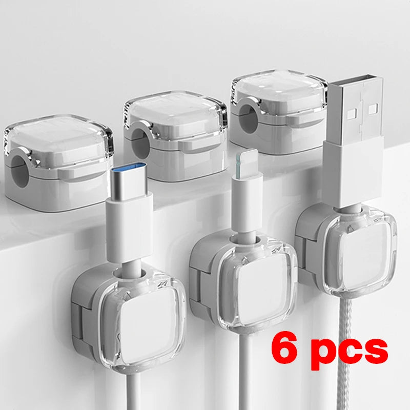 Universal Colorful Magnetic Cable Organizer Smooth Adjustable Cable Holder Under Desk Cable Management Wire Keeper Cable Clips Zpaxo 6PCS White