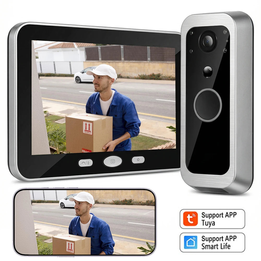 Tuya Smart Doorbell 160° Wide View Angle 5 Inch Screen Wireless Video Door Phone Intercom System 5000mAh Battery PIR Detection Zpaxo