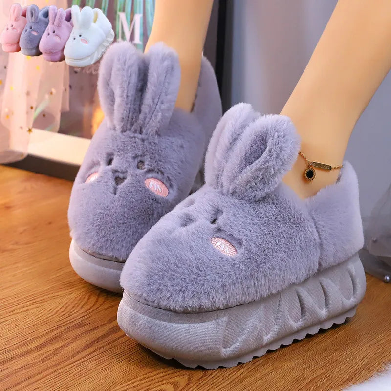 White Rabbit Hare Slippers Women's Cute Animal Platform Home Mules