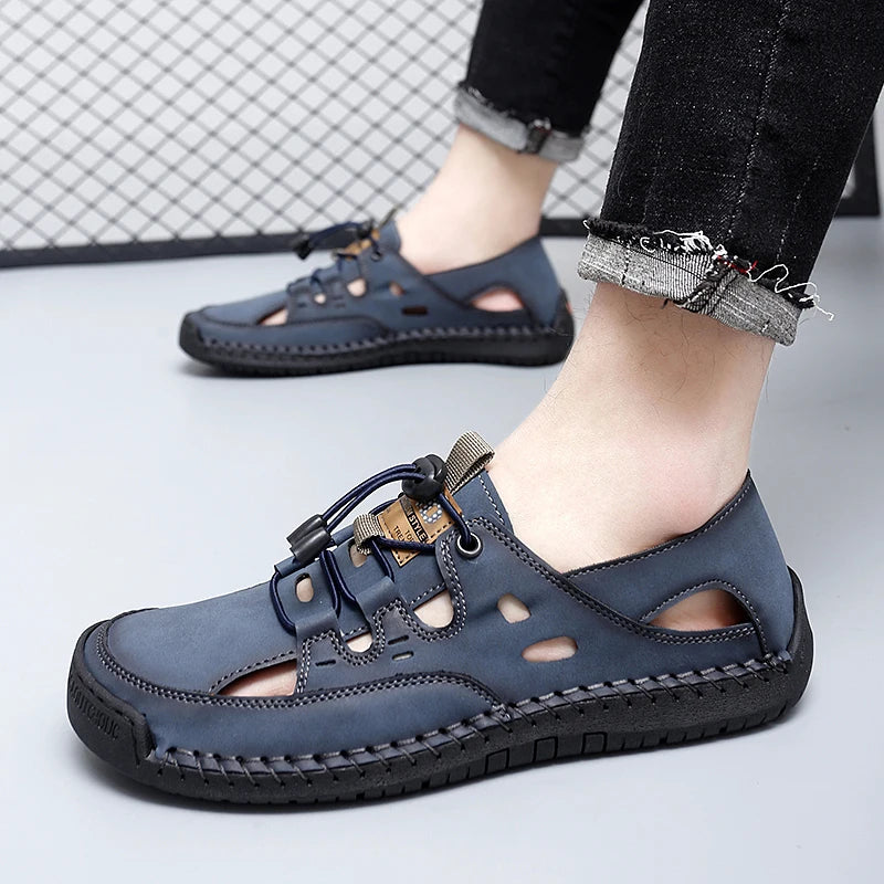Summer Men Sandals Leather Mens Casual Shoes Outdoor Beach Roman Zpaxo