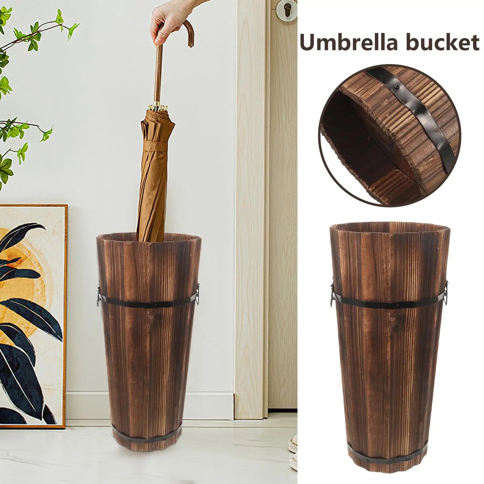 Wooden Umbrella Bucket Stands Large Capacity Storage Organizer Cane
