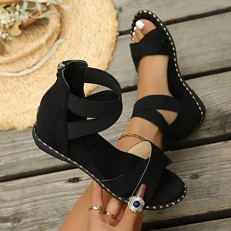 2026 Fashion Women's Cross Band Fish Mouth Open Toe Hollow Out Zpaxo black 43