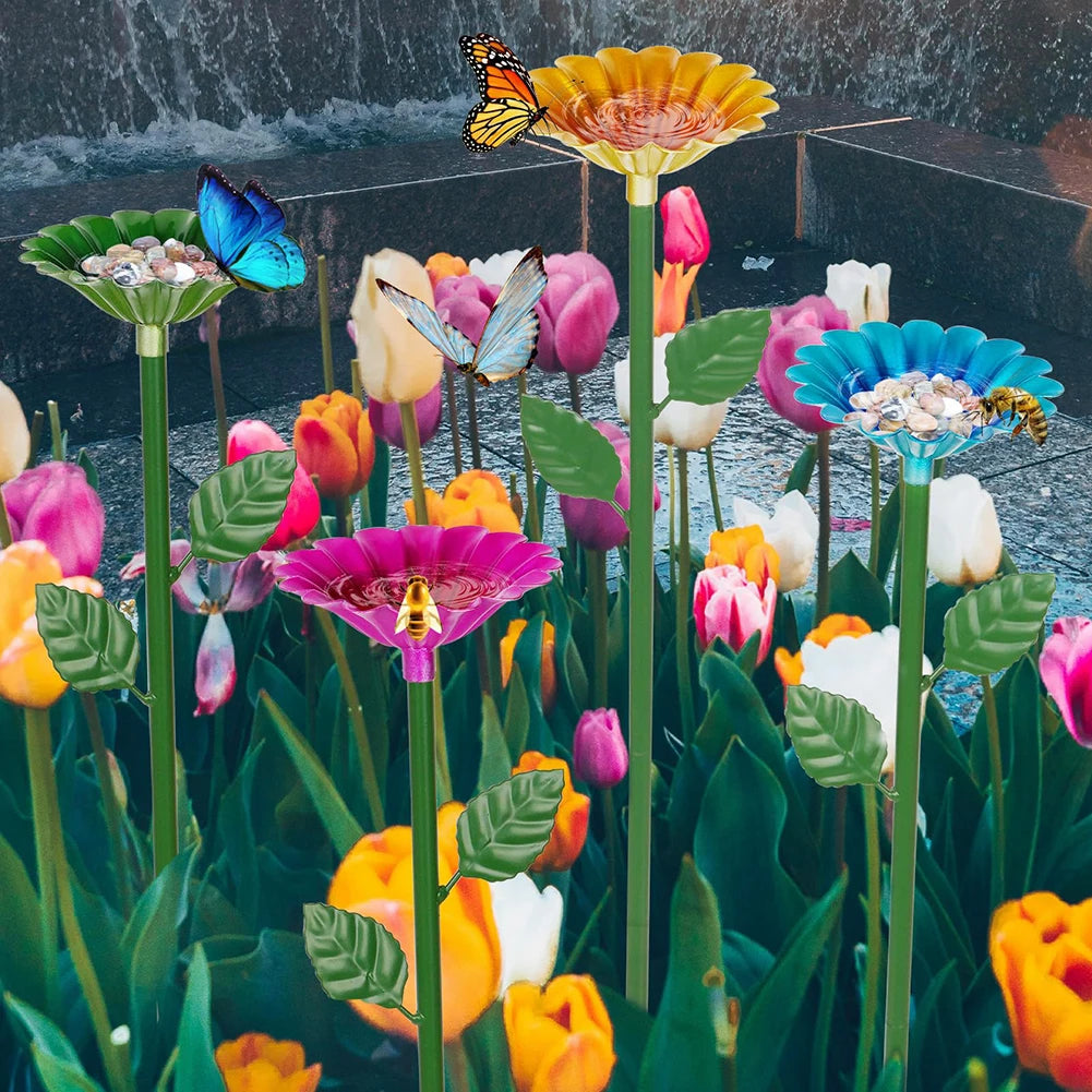 Bee Watering Station Flower Shape Metal Water Feeder Multi-function