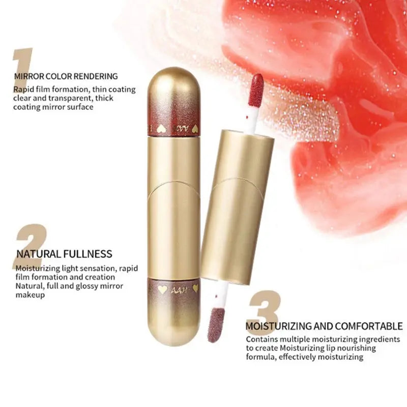 Double-head Lip Gloss Lipstick Hydrating Moisturizing Foldable