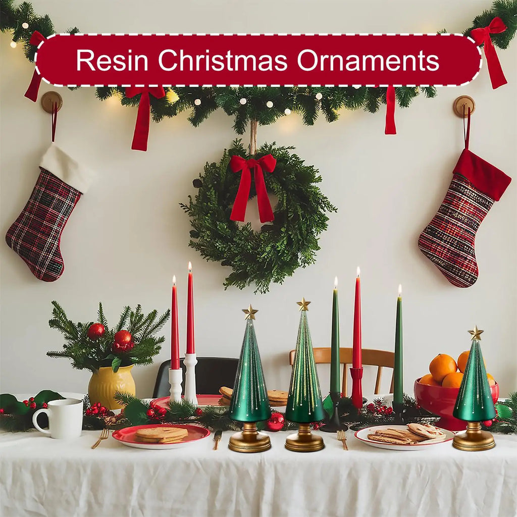 Starry Christmas Tree 3 Pieces Resin Christmas Tree with Lights Holiday Decorations for School Classroom Living Room Apartment Zpaxo