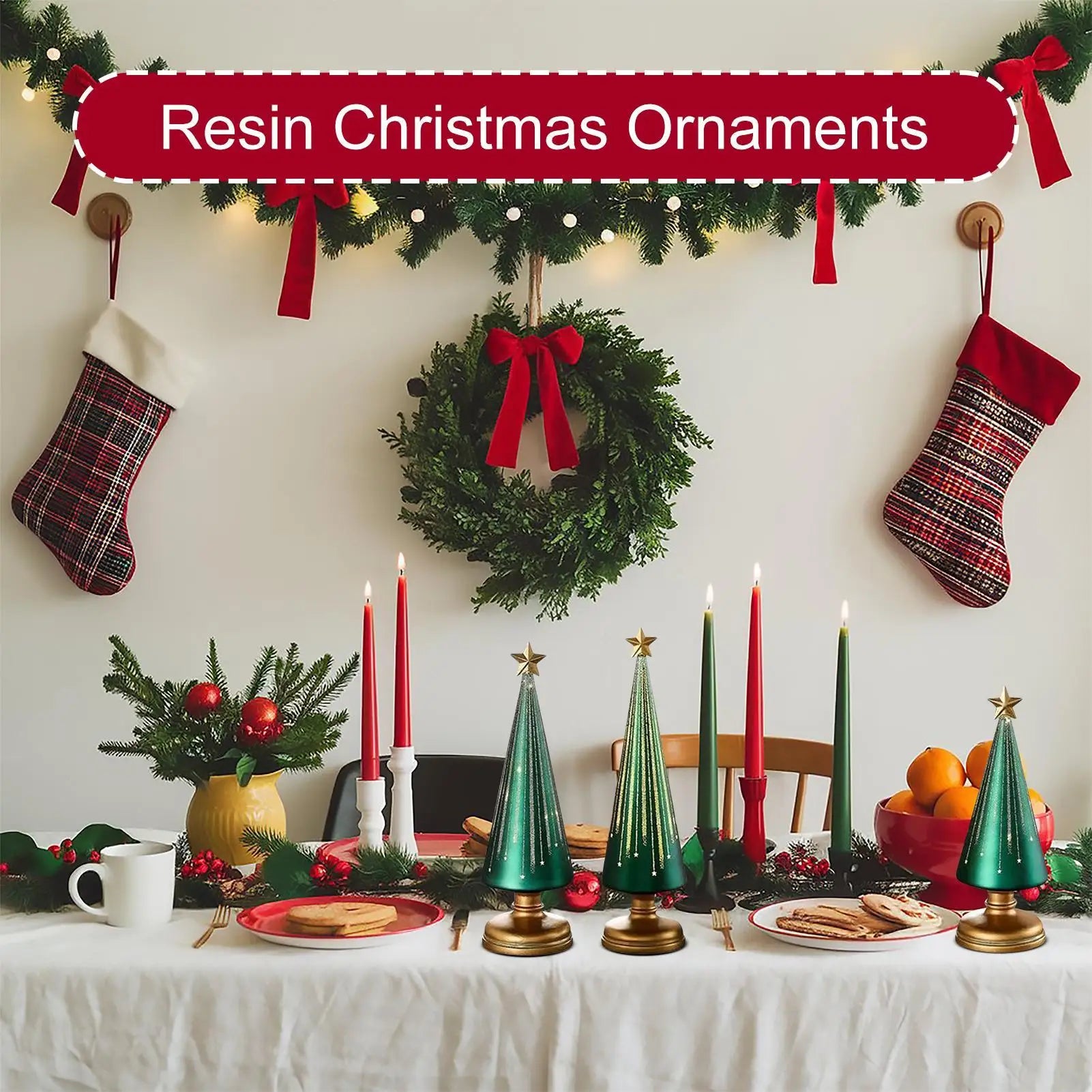 Starry Christmas Tree 3 Pieces Resin Christmas Tree with Lights Holiday Decorations for School Classroom Living Room Apartment Zpaxo