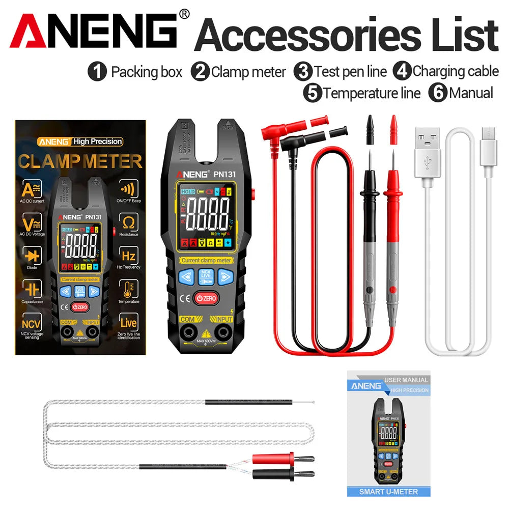 Multifunctional Clamp Meters ANENG PN131 200A AC DC Current 600V