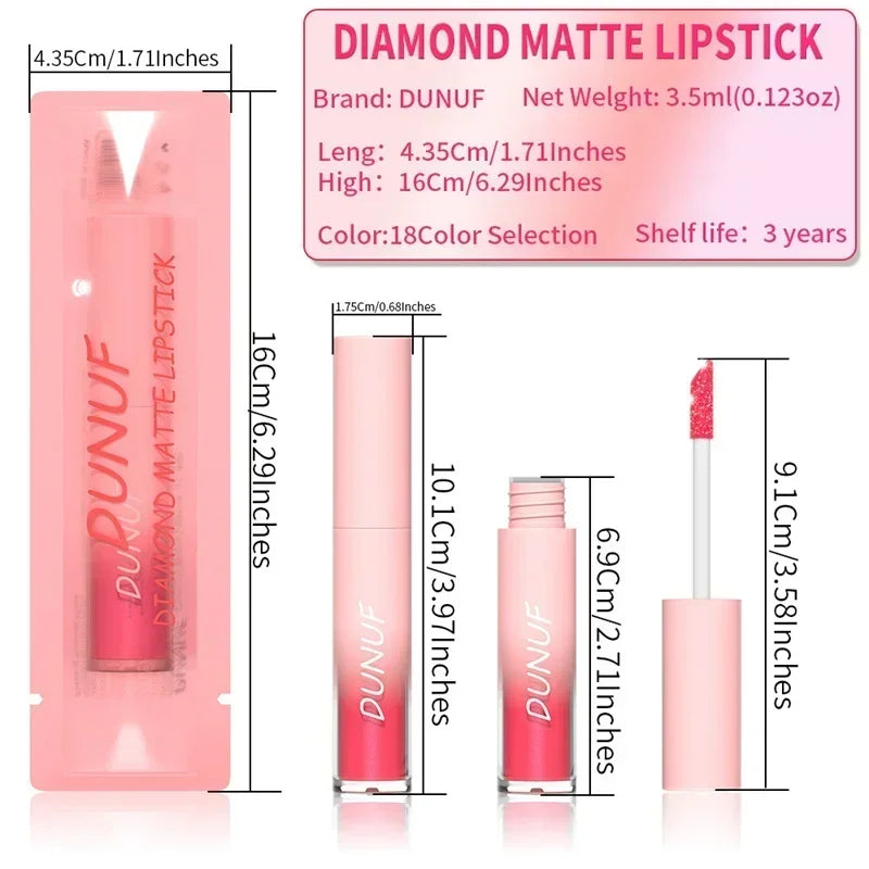 Waterproof Diamond Shimmer Glitter Lip Gloss 18 Colors Matte Glitter Liquid Lipstick Diamond Pearl Colour Lip Gloss Sexy Make Up Zpaxo