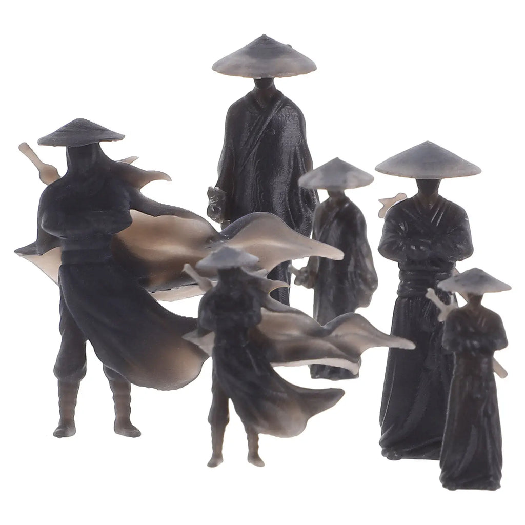 6Pcs Asian Warrior Miniatures Exquisite Sword Statues for Desk Car Dashboard Decor Home Office Truck Interior Decoration Set