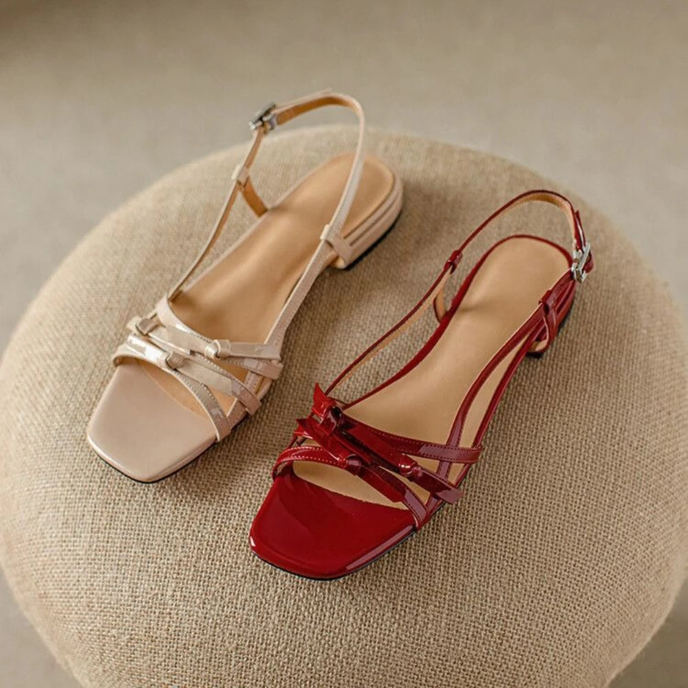 Summer Gladiator Women Sandals Casual Open Toe Red Patent Leather Shoes Ladies Elegant Flats Sandalias Zpaxo