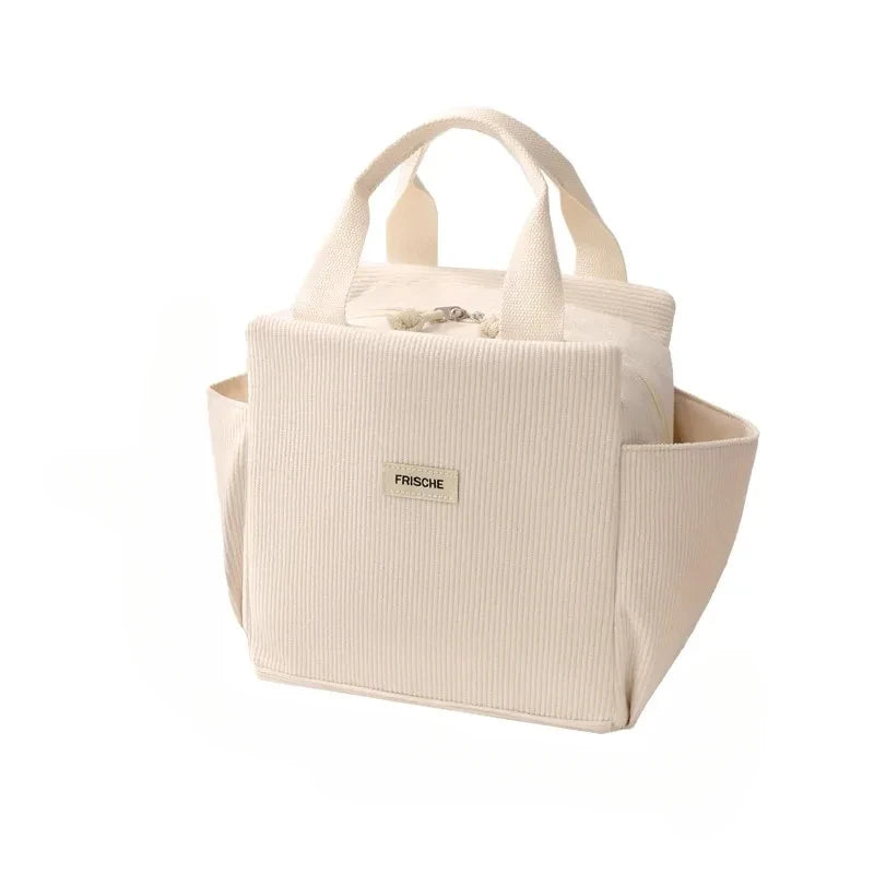 Corduroy Insulated Lunch Bag Portable Box Office Workers Students Zpaxo G4113A