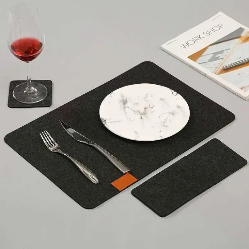 3-4pcs Set Placemat Table Mat Washable Felt Placemats Tableware Pad Non-Slip Placemat for Kitchen Bistro Tables Bars Coffee Shop Zpaxo 3pcs-black 1 set