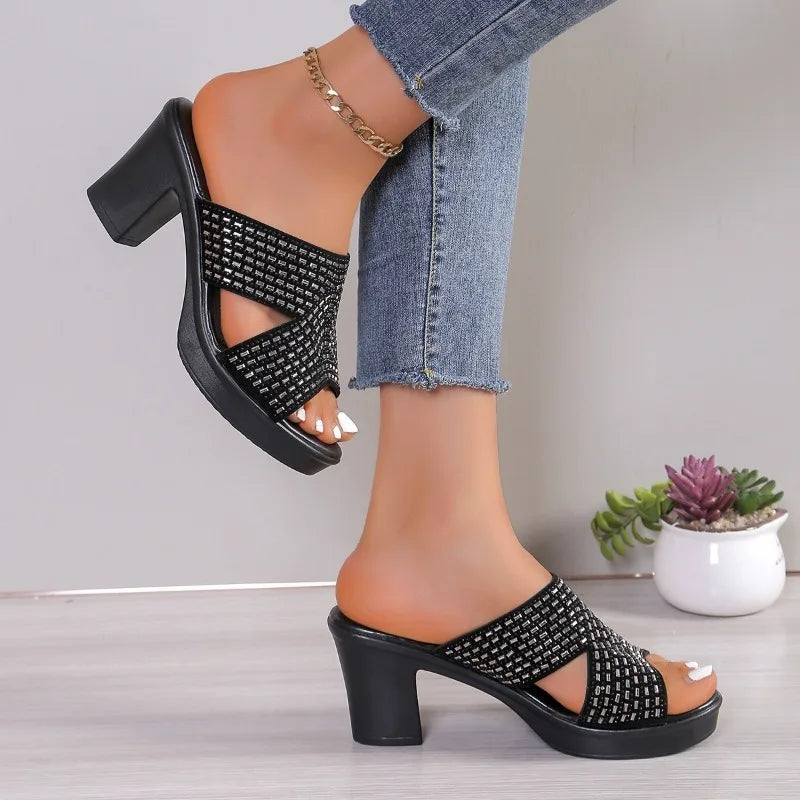 2026 Summer Fashion Heel Sandals Women's Outside Wear Round Toe Zpaxo