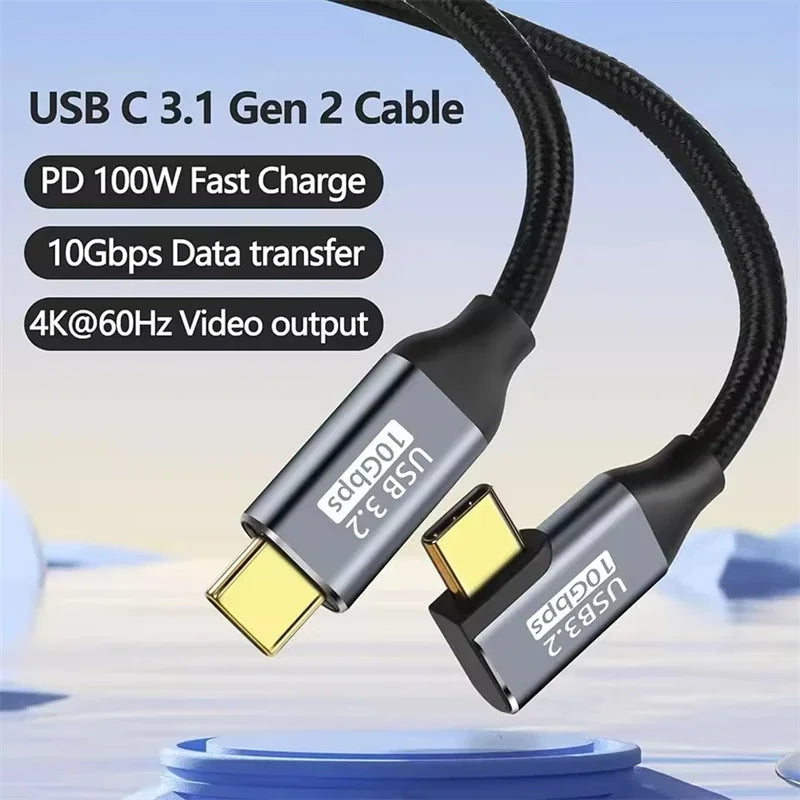 100W USB-C 3.1 Gen 2 Extension Cable 90° Angle 10Gbps 5A PD USB-C Extension Cable Zpaxo