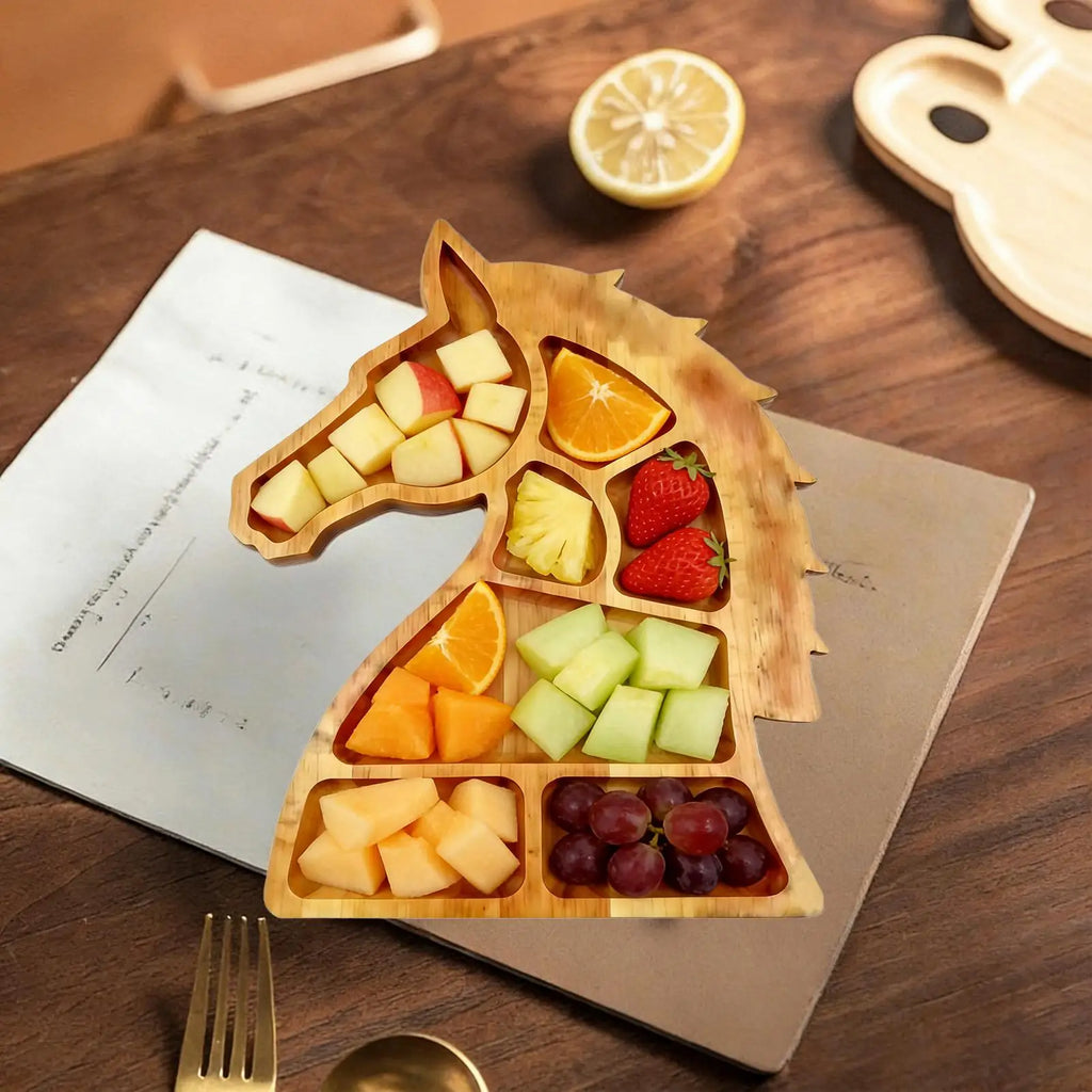 Wooden Serving Tray Horse Head Design Snack Dish Compartments Trays