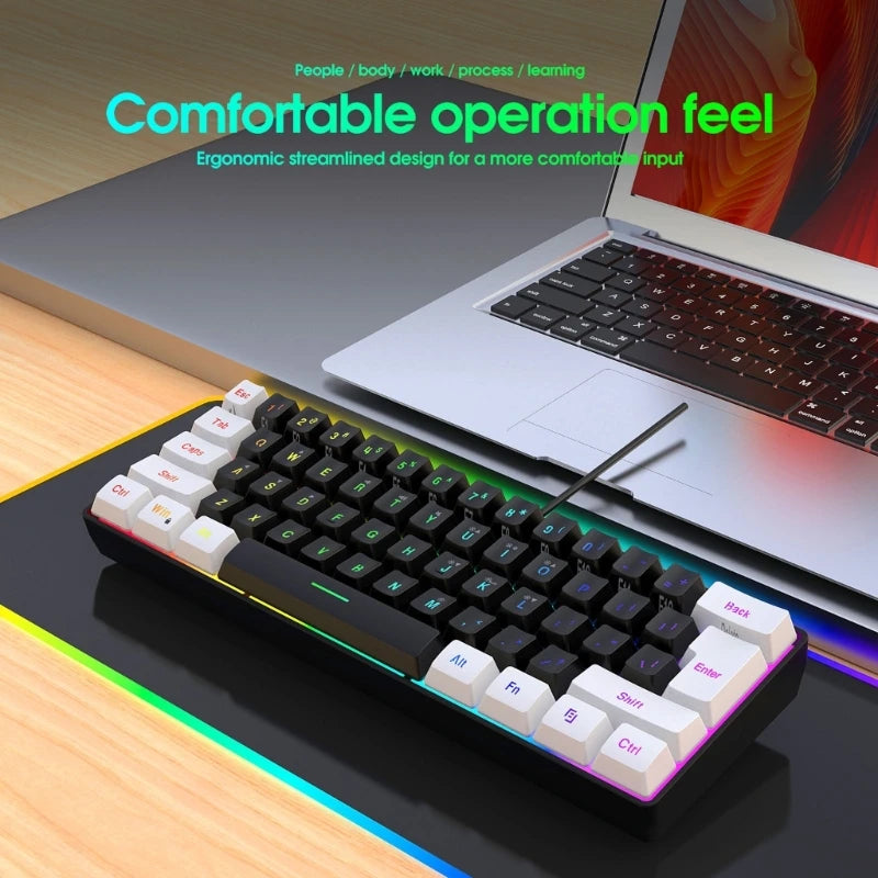 USB Wired Gaming Keyboard 61 Keys Compact Mini Office Desktop