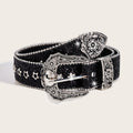 Eye-catching Rhinestone Gothic Belts Girls Western Cowboy PU Leather Zpaxo Black
