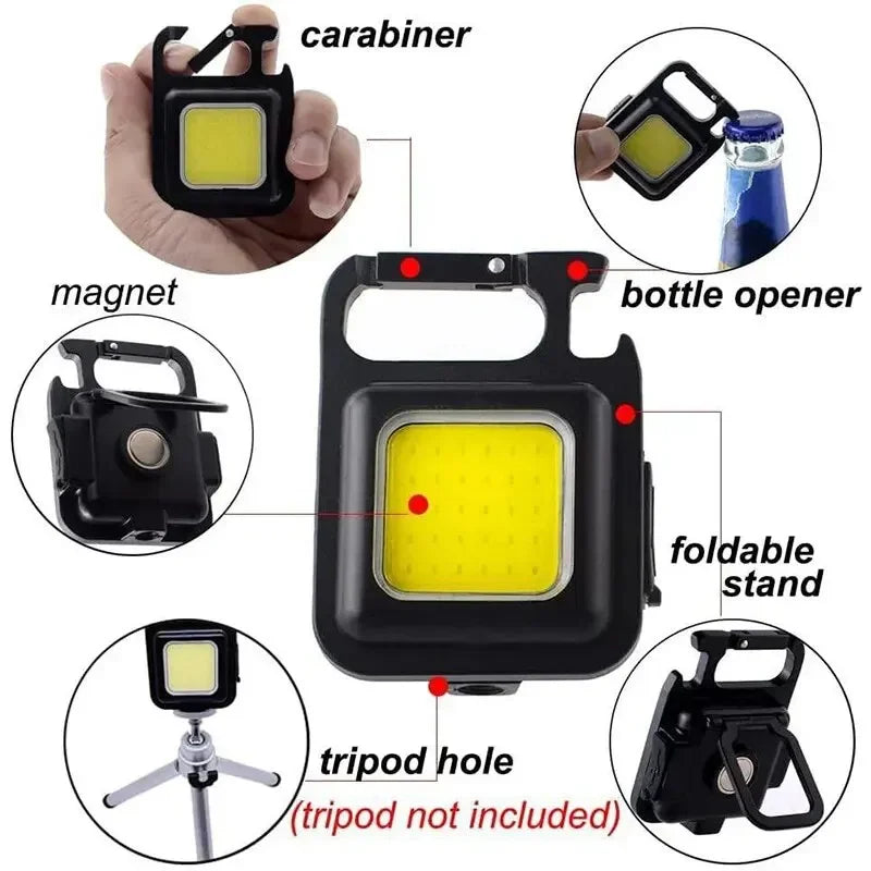1500LM COB LED Keychain Flashlight – USB Rechargeable & Waterproof