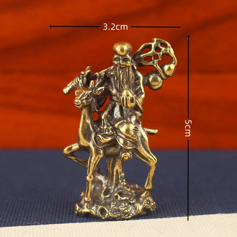 1Pcs Copper Chinese God Of Longevity Riding Deer Ornament Birthday Gifts Craft Antique Bronze Buddha Statue Figurine Miniature Zpaxo Copper