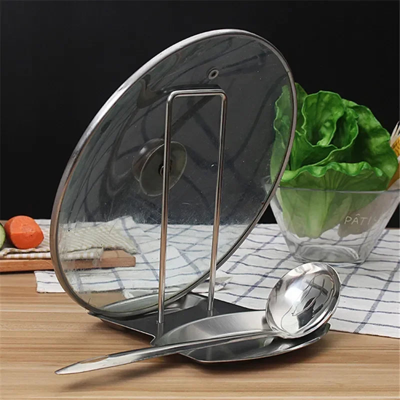 Stainless Steel Pot Lid & Spoon Holder – Kitchen Drain Rack Spoon & Lid Holder Zpaxo