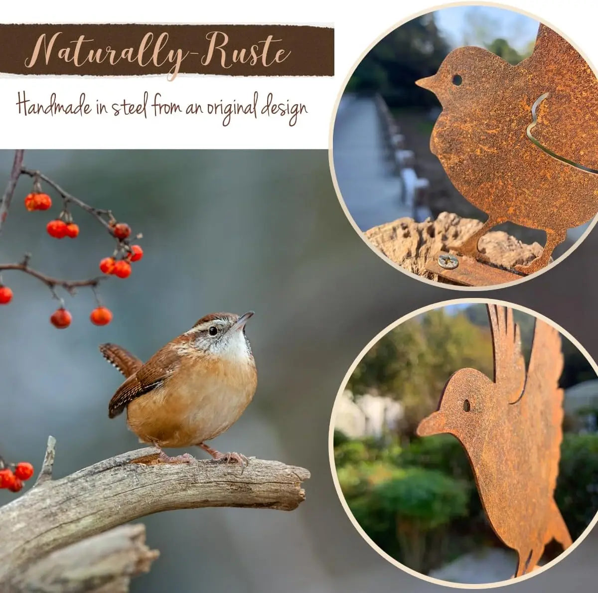 5-Piece Metal Bird Wall Decor – Rustic Farmhouse Garden Art Set