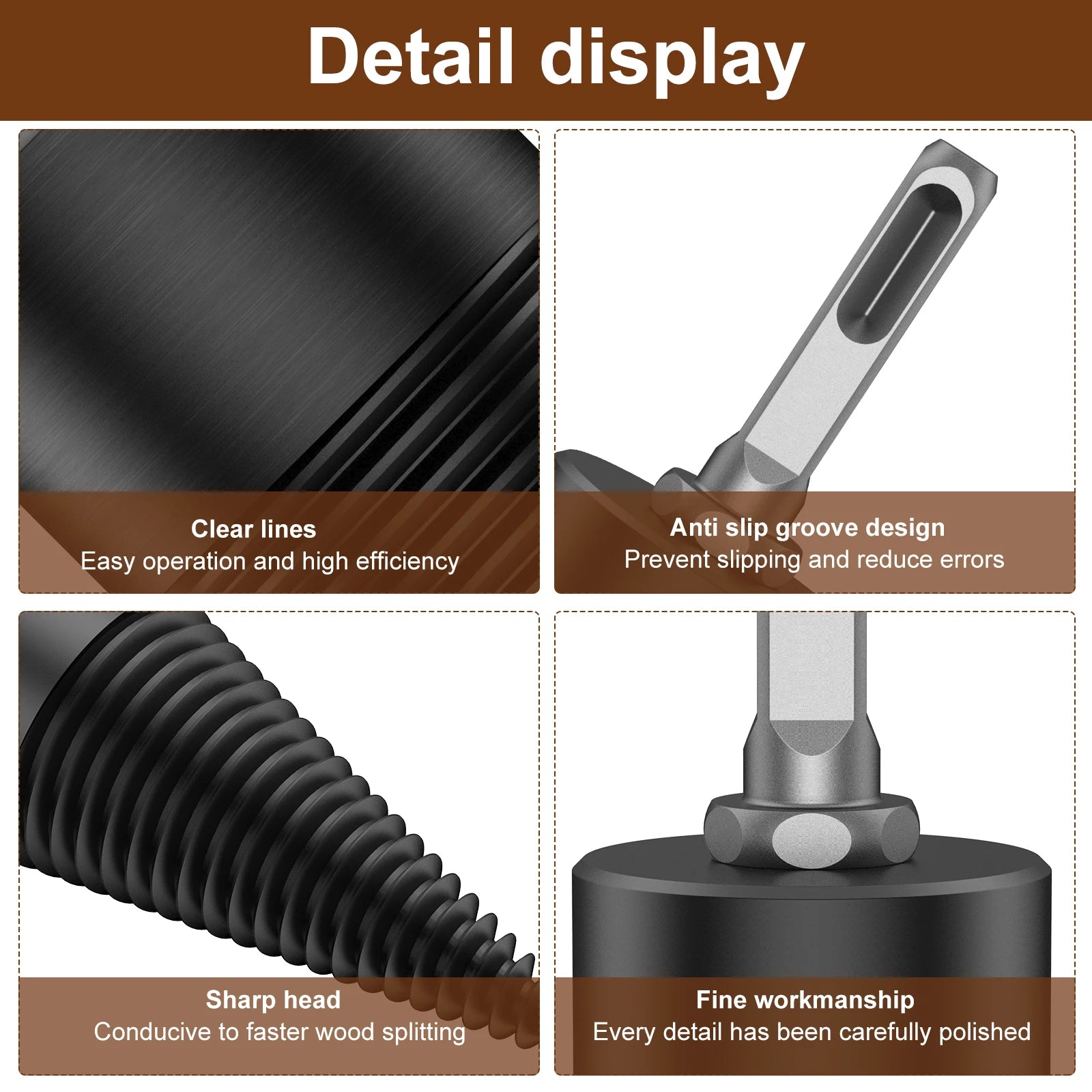 1/2PC Firewood Log Splitter 32/42mm Sturdy High-Carbon Steel Wood Log Splitter Screw Cones Drill Bit with Hex/Round/Square Shank Zpaxo