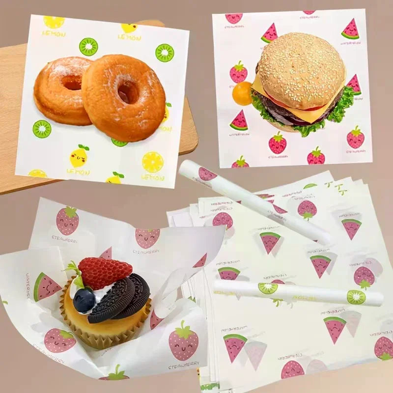 Food Grade Baking Wax Paper Strawberry Floral Patterned Squares Zpaxo