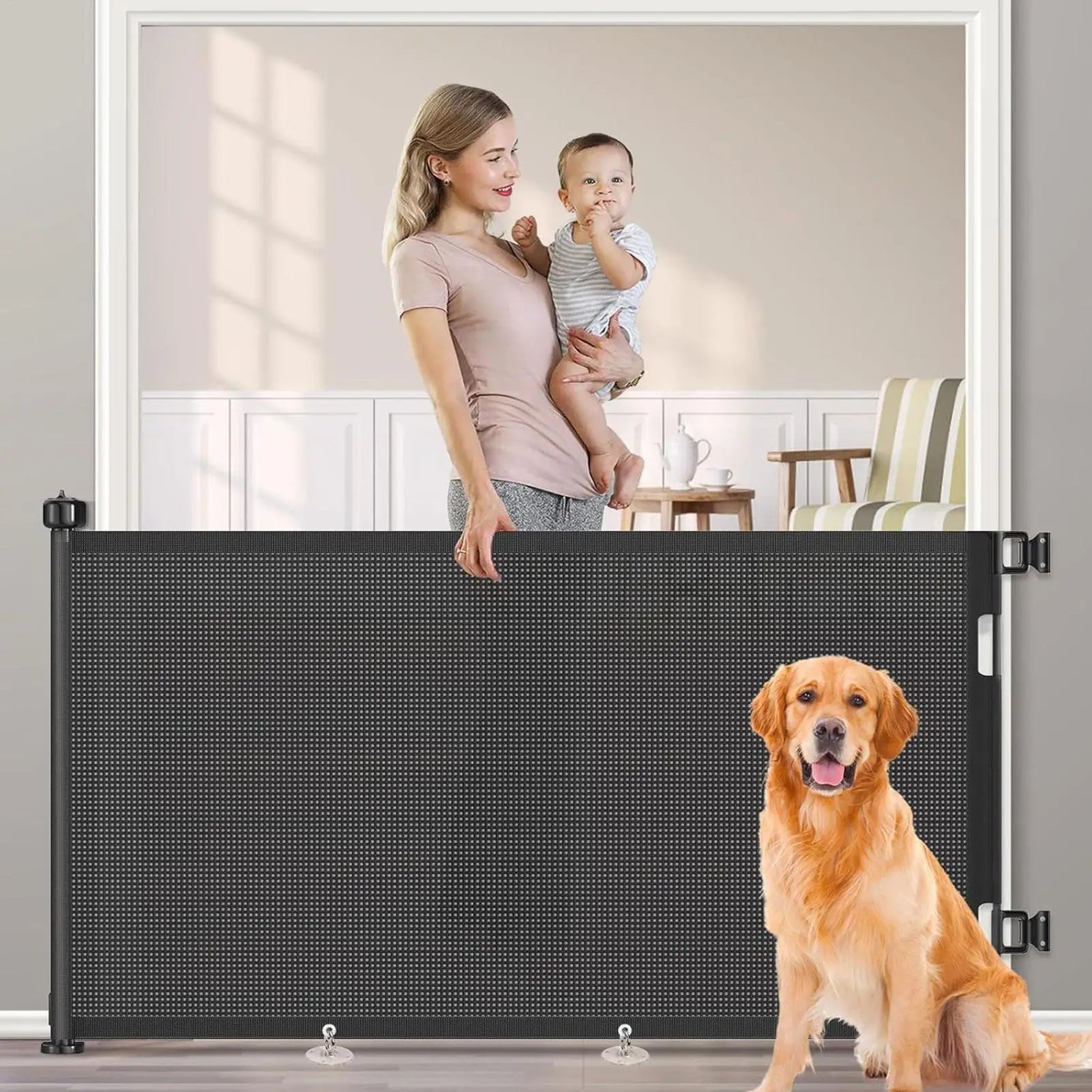 Retractable Pet Gate Childproof Net Indoor Mesh Fence Dogs Kitten
