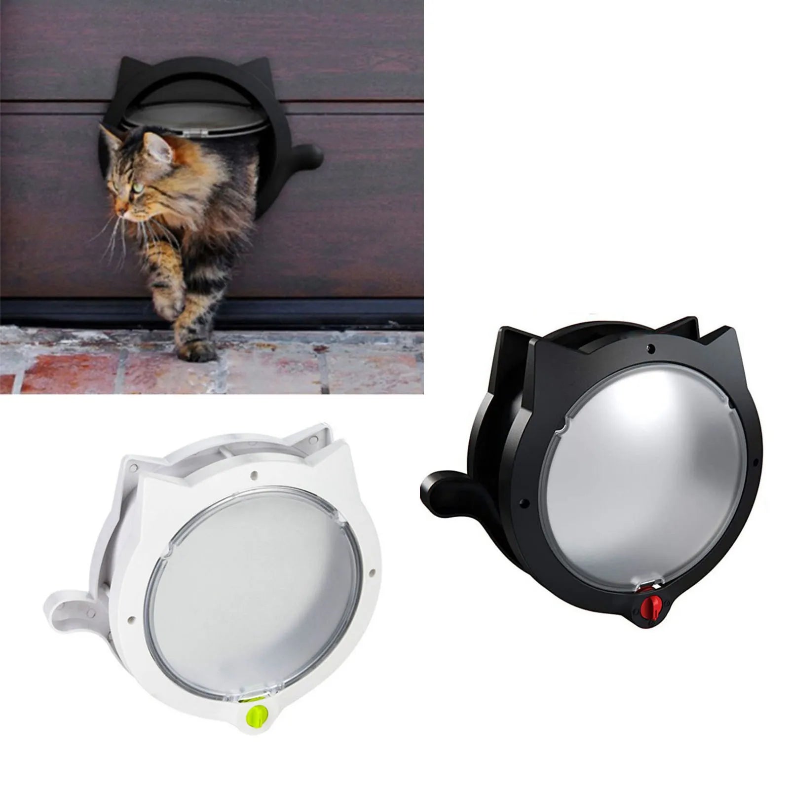 Small Round Cat Door 4-way Lock Pet Plastic Window Lockable Safe Gate