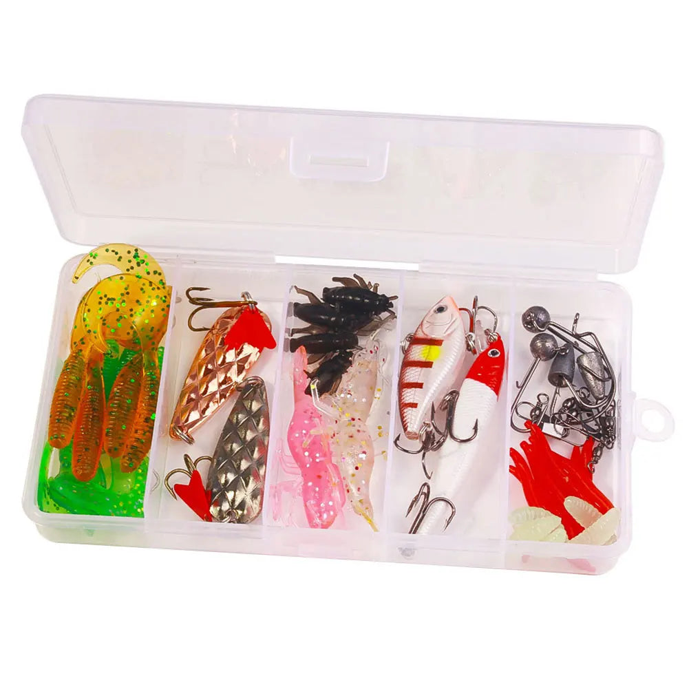 Fishing Lure Soft Hard Bait Hooks Swivels Tackle Box Bass Pike Crank