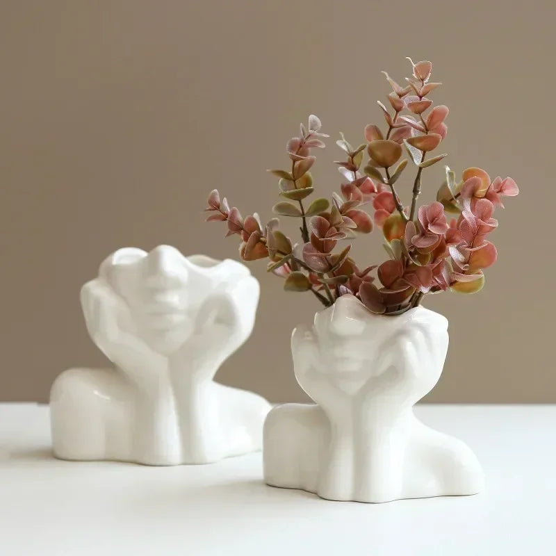 Resin Human Body Vase – Gold, White & Black Art Flower Planter Decorative Resin Vase Zpaxo