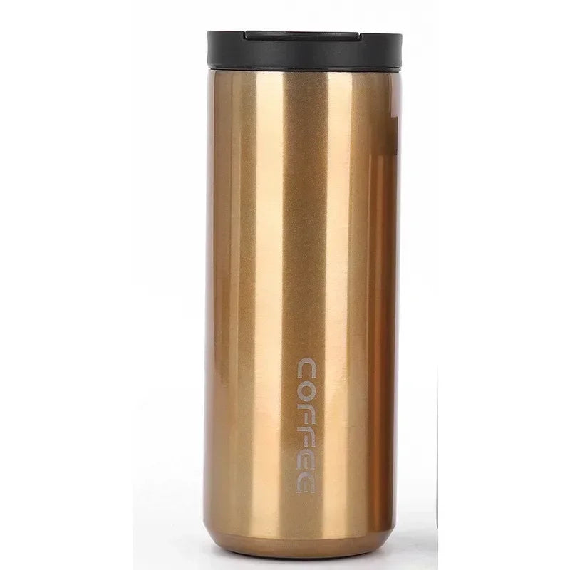 Portable 500ML Stainless Steel Coffee Thermos Bottle Thermal Mug Leakproof Car Vacuum Flasks Coffee Cup Travel Insulated Bottles Zpaxo golden 500ml