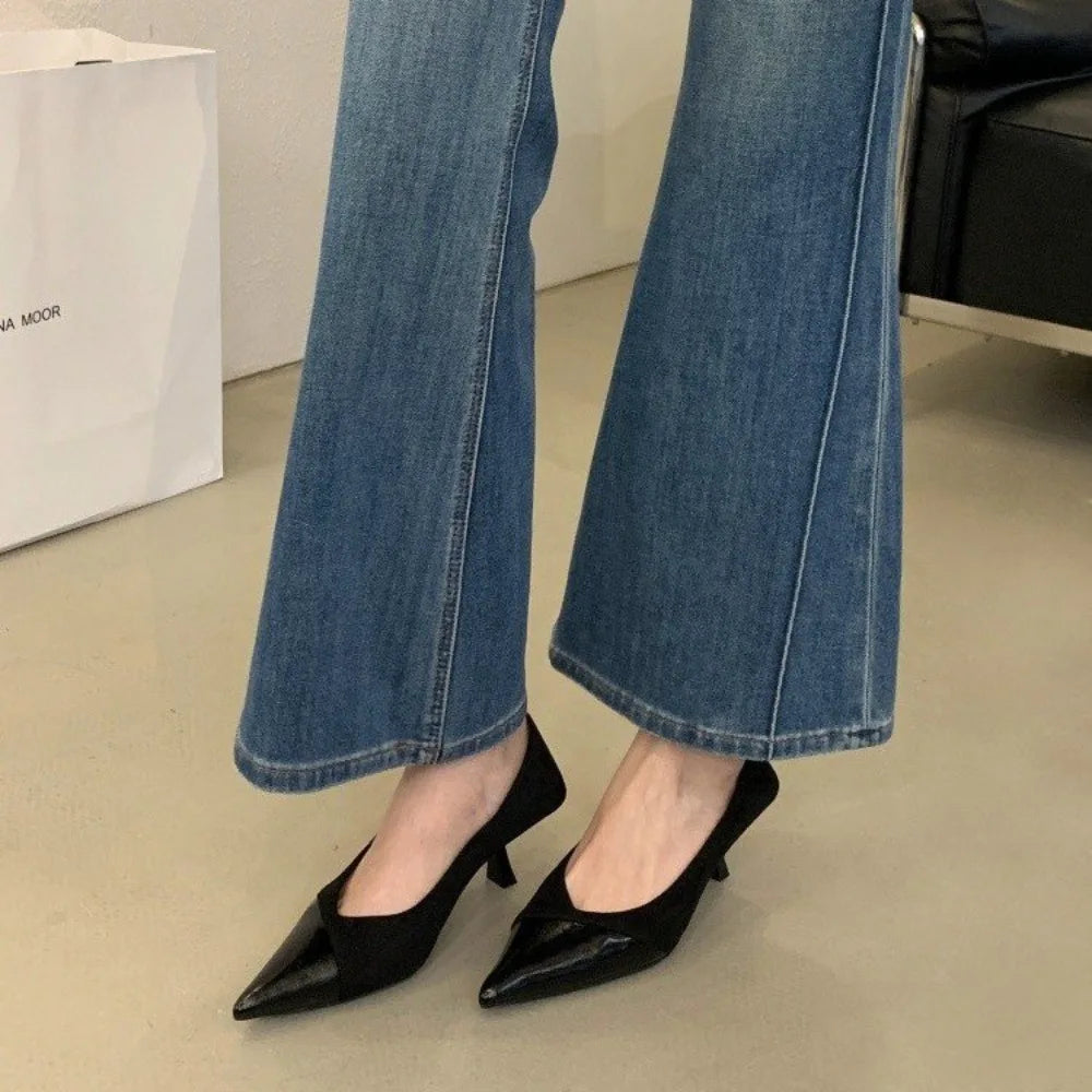 Autumn 2025 Korean-style Pointed Suede Shallow Stiletto Heels