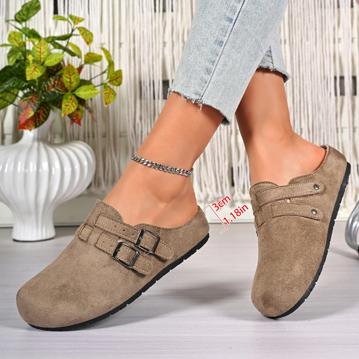 Women Slippers French Outdoor Fashion Sandals Thick Bottomed Slip-on Zpaxo Khaki 41