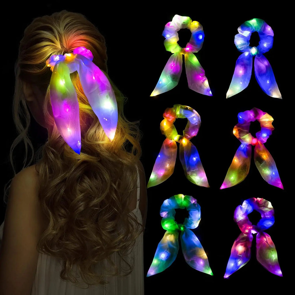 5 Led Light Up Bow Scrunchies Hair Scrunchie Ponytail Holders Women