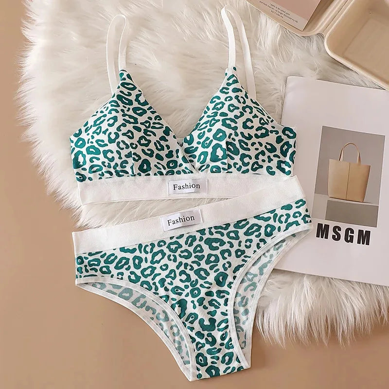 Women's Leopard Print Seamless Bra & Brief Set – 1-4 Pcs