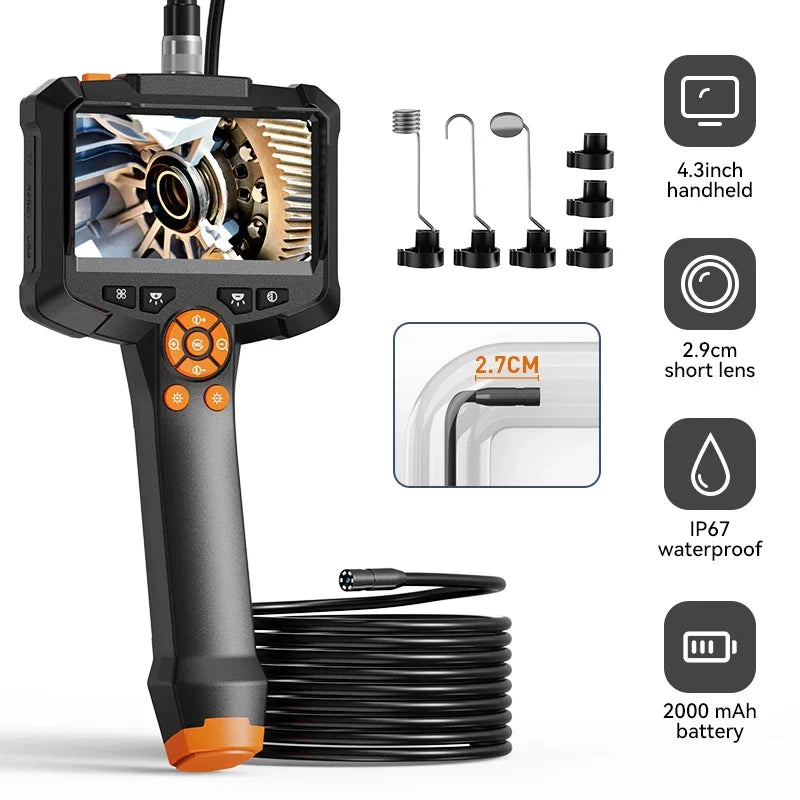 Industrial Endoscope, 4.3-Inch IPS Screen, IP67 Waterproof, HD 1080P, 8mm Lens, Pipe Sewer Inspection Camera for Car Use Zpaxo