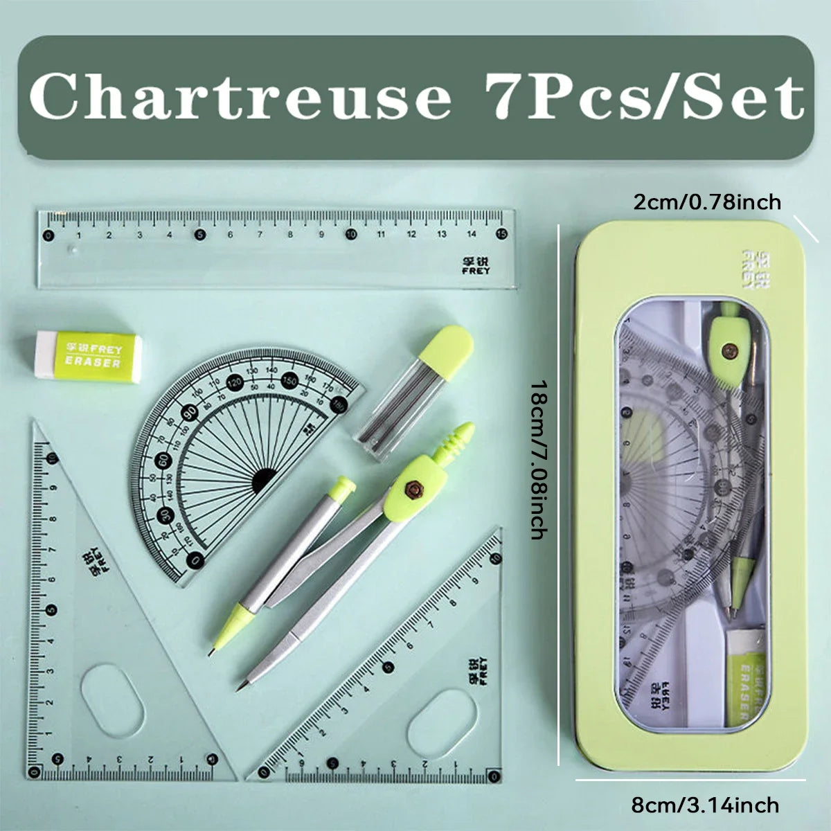 7-Piece Student Math Set – Compass, Ruler & Protractor Kit Student Math Set Zpaxo Green