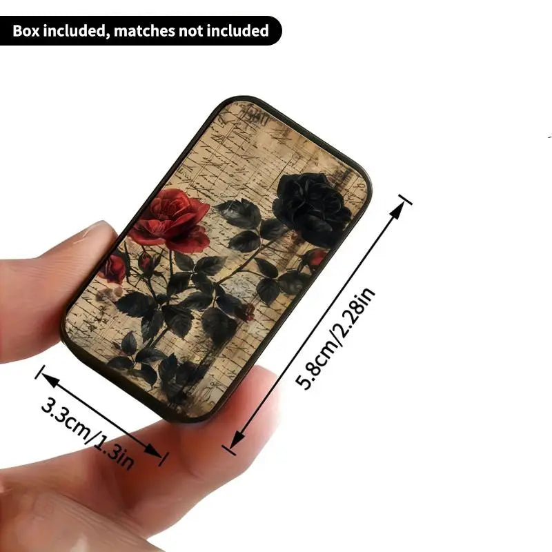 Black Gold Rose Heart-shaped Retro Printed Fire Wood Box Does Not