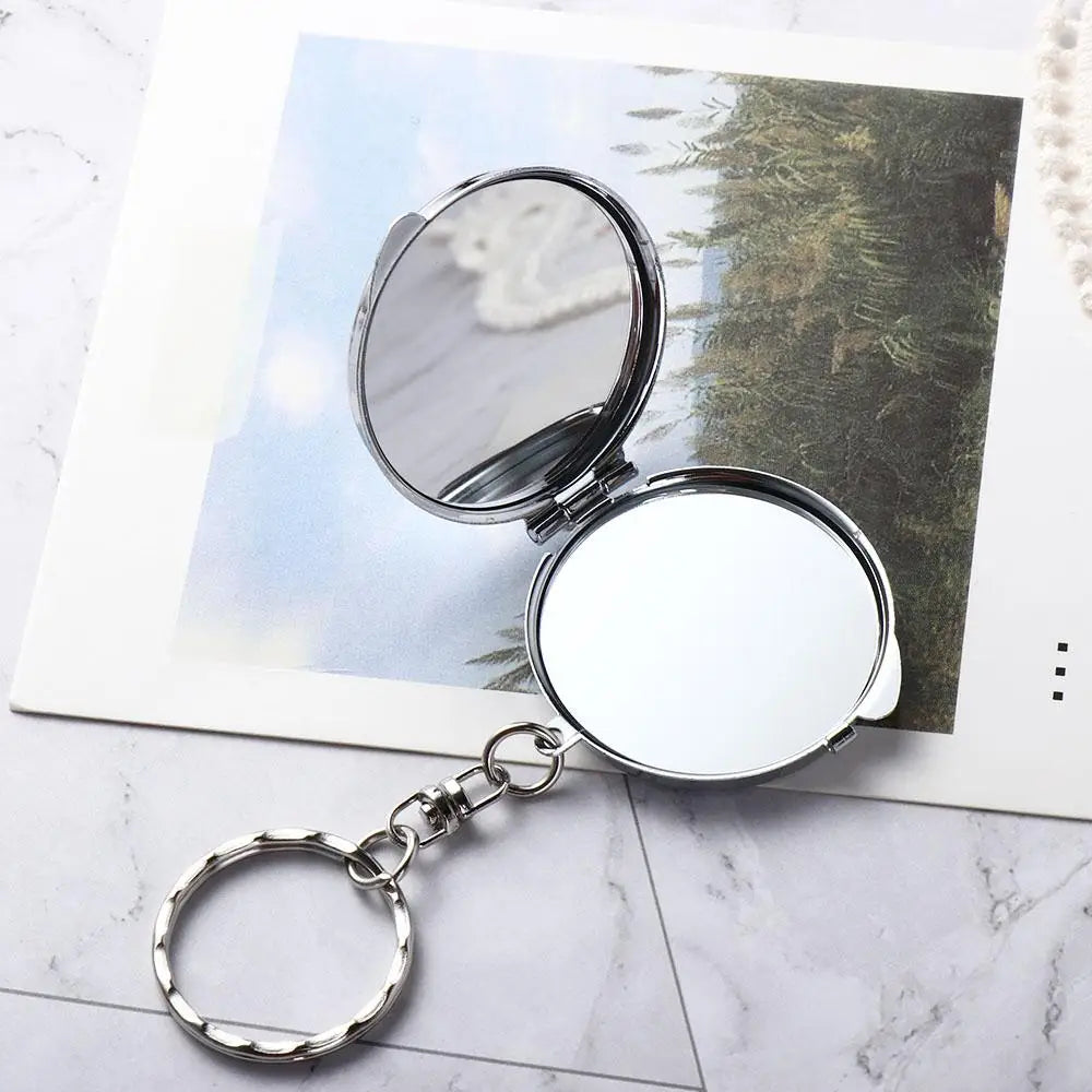 Makeup Mirror Folding Mirror Key Chain with Key Ring Metal Makeup Cosmetic Mirror Key Ring Portable Round Heart Zpaxo