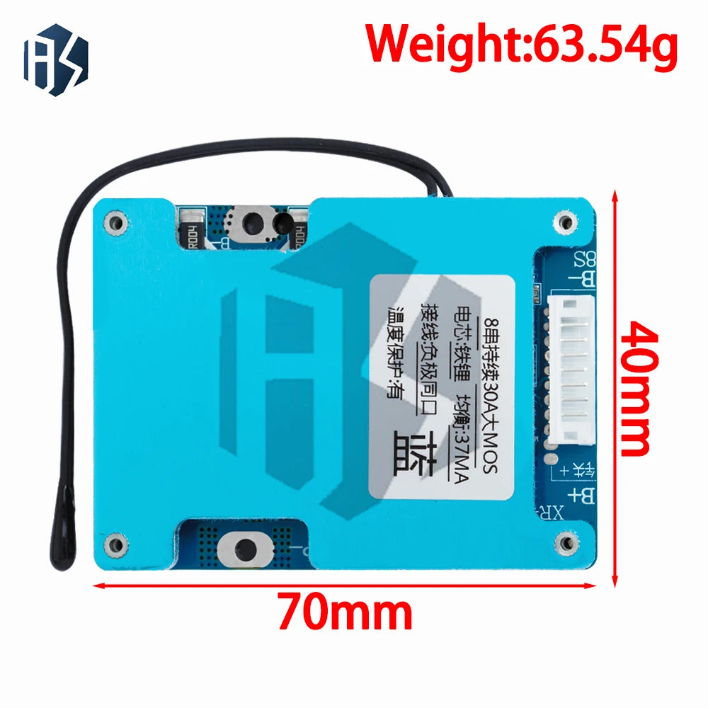 8S 24V 30A LiFePO4 Battery Protection BMS Module Active Balancing Zpaxo