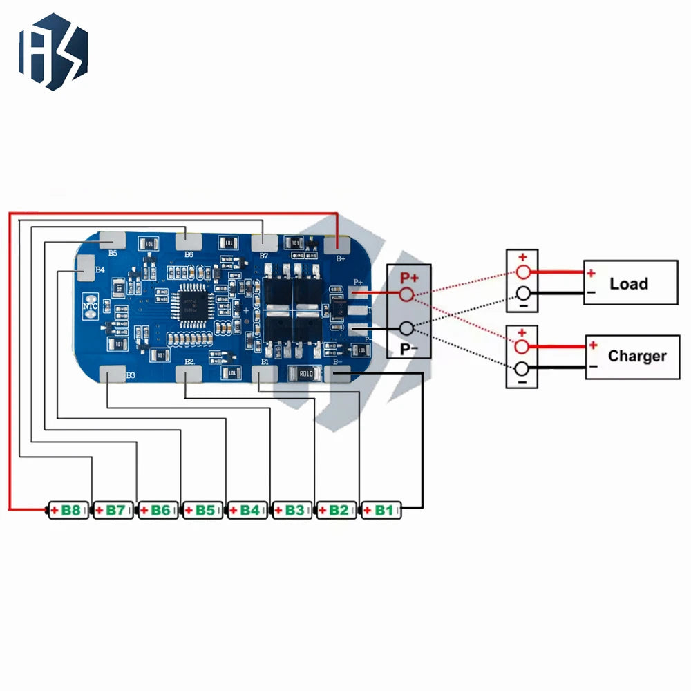 8S 24V 5A/10A LiFePO4 BMS Protection Board with Balancer, Top Mount, 29.6V for 18650 LiFePO4 Battery Packs Zpaxo