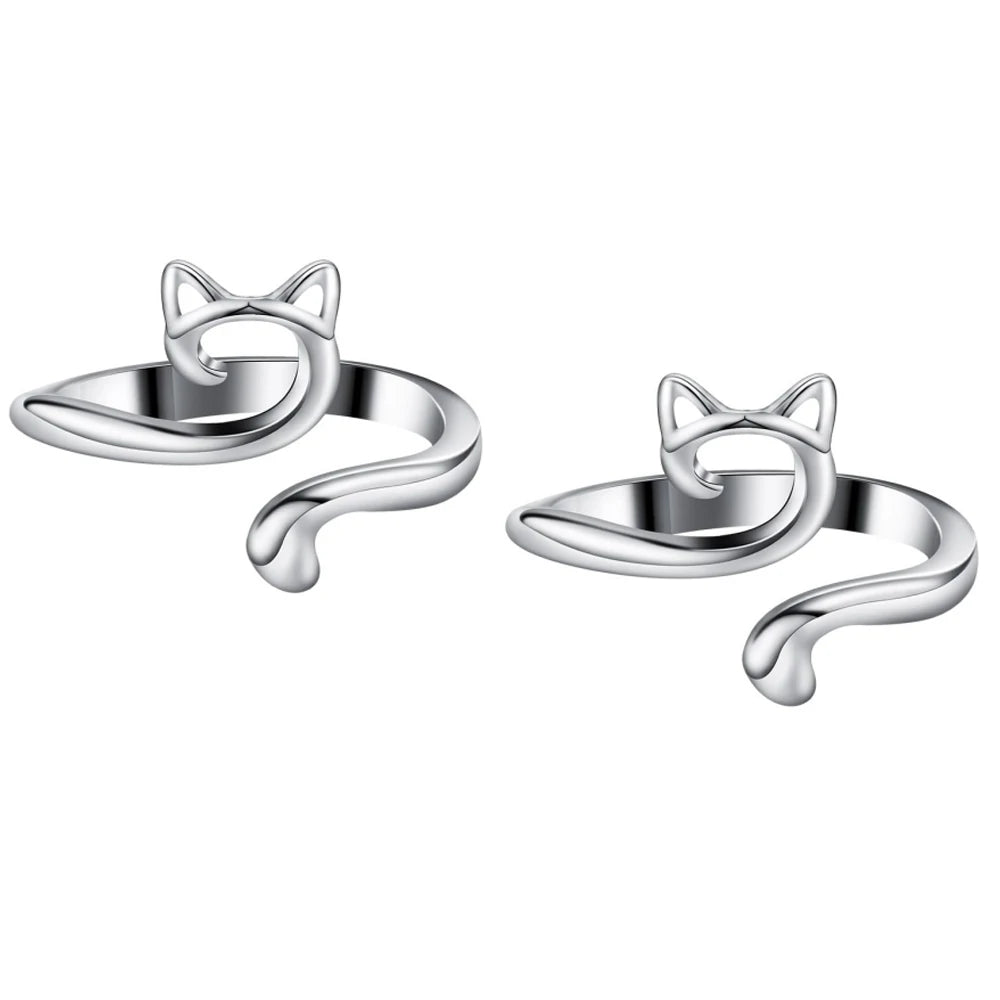2pcs Adjustable Knitting Crochet Loop Ring Knittied Yarn Guide Finger Faster Holder Thimble Crocheters Thread Ring Sewing Tools Zpaxo 2Pcs Silver Cat