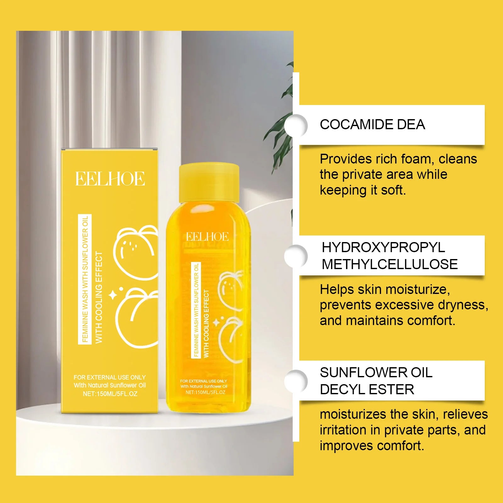Female Body Wash with Natural Sunflower Oil Private Parts Cleansing Refreshing Oil Long-Lasting Fragrance Anti Itch Shower Gel Zpaxo