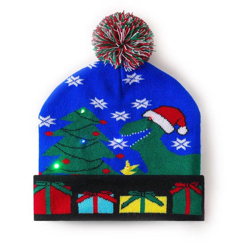 Glowing Christmas LED Santa Hat Battery Operated Flashing Knit Beanie